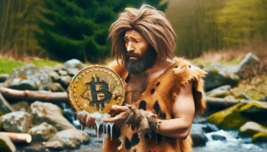 Hulemand kigger på Bitcoin - fatter ikke noget